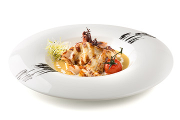 White plate with restaurant portion of meat