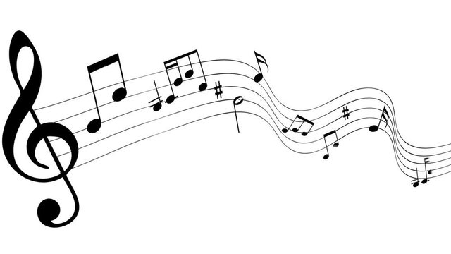 Music notes flowing on white background, seamless animation