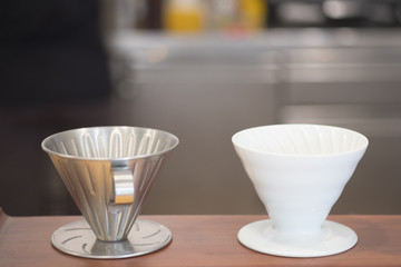 Two cup prepare for drip coffee in the coffee shop.