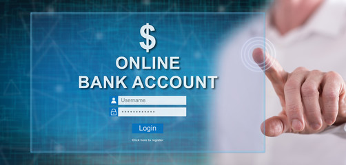 Fototapeta na wymiar Man touching an online bank account website