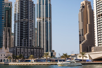 Fototapeta na wymiar Dubai, United Arab Emirates - October, 2018: Skyscrapers in Dubai Marina.