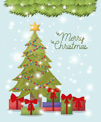 christmas pine tree with gifts