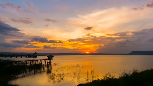motion time lapse of sunset at Lum Chae dam, Khonburi, Nakhon Ratchasima, Thailand