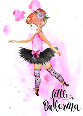 Watercolor handpainted collection Little ballerina with ballerinas, Pointe shoes, ballet accessories, flowers, feathers, frames, wreaths, cards, lettering, heart of feathers and more