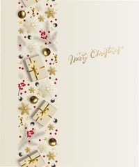 Fototapeta premium Christmas New Year background with vertical golden border of Xmas decorations