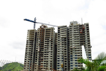 Fototapeta na wymiar View of a construction site with two apartment towers being built