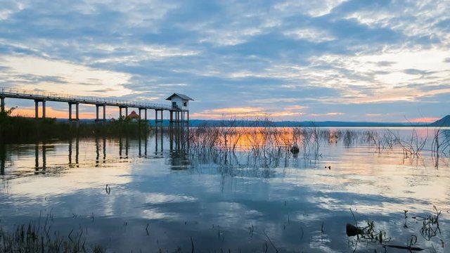 motion time lapse of sunset at Lum Chae dam, Khonburi, Nakhon Ratchasima, Thailand
