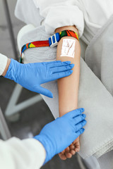 Obraz premium Vein Scanning. Patient Hand With Veins Mapping Closeup
