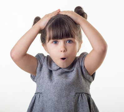 OMG! Wow! Happy surprised child 4 or 5 years old isolated on white. Shocked  face little kid on white background. Young girl open mouth, big eyes and  crazy expression Stock Photo | Adobe Stock