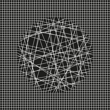 Abstract grid composition. Black and white illustration. Parallel lines intersect in a circle. Vector design texture