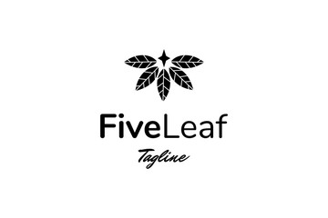 Five leaf black and white logo icon vector template illustration