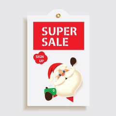 Christmas and New Year cartoon sale tag,Santa Claus taking selfie,printable hand drawn holiday exclusive coupon