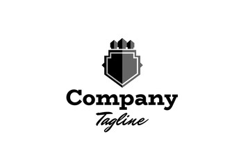 Crown and shield in black and white badge logo icon vector template illustration