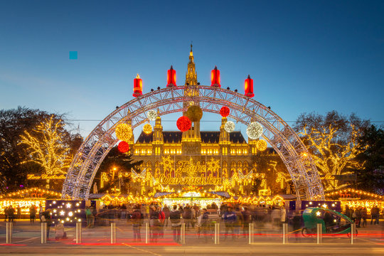 Vienna, Austria - December 5, 2018: Christmas Market Vienna at the Town Hall 