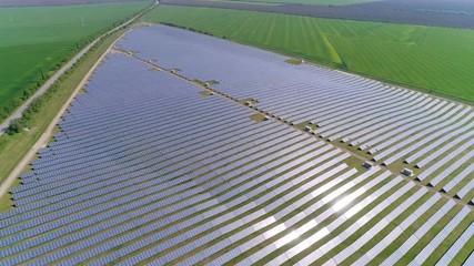 Aerial of concentrated solar thermal in a triangular form in Odessa in summer