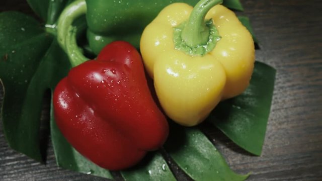 red and green fresh pepers close-up 4k