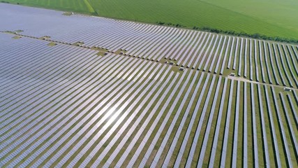 Aerial of triangular concentrated solar thermal in Odessa region in summer