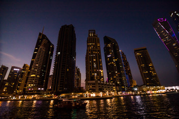 Fototapeta na wymiar Dubai, UAE - October, 2018. Skycrapers at Dubai Marina. Dubai marina at night night cityscape lights