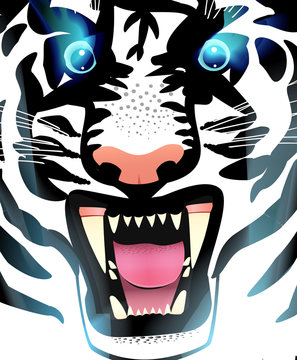 Illustration of a magical white tiger. Fantasy. Vector. Northern fairy animal.