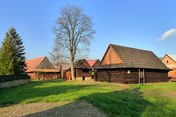 Fototapeta na wymiar Traditional wooden houses, Losie, Low Beskids (Beskid Niski), Poland