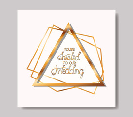 wedding invitation with golden frame