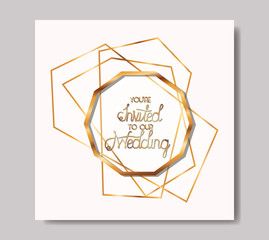 wedding invitation with golden frame