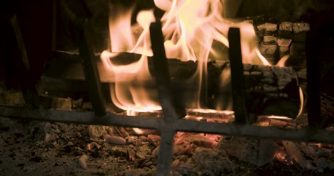Burning wood In a fireplace