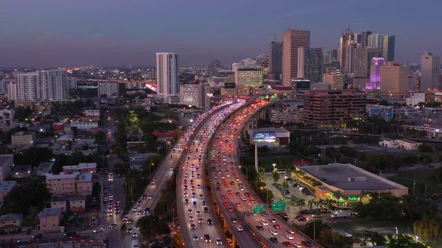 Aerial Miami beautiful city lights