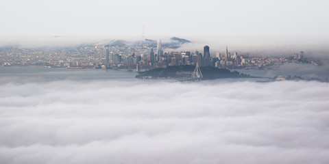 Panoramic View of Foggy San Francisco from Above the Clouds