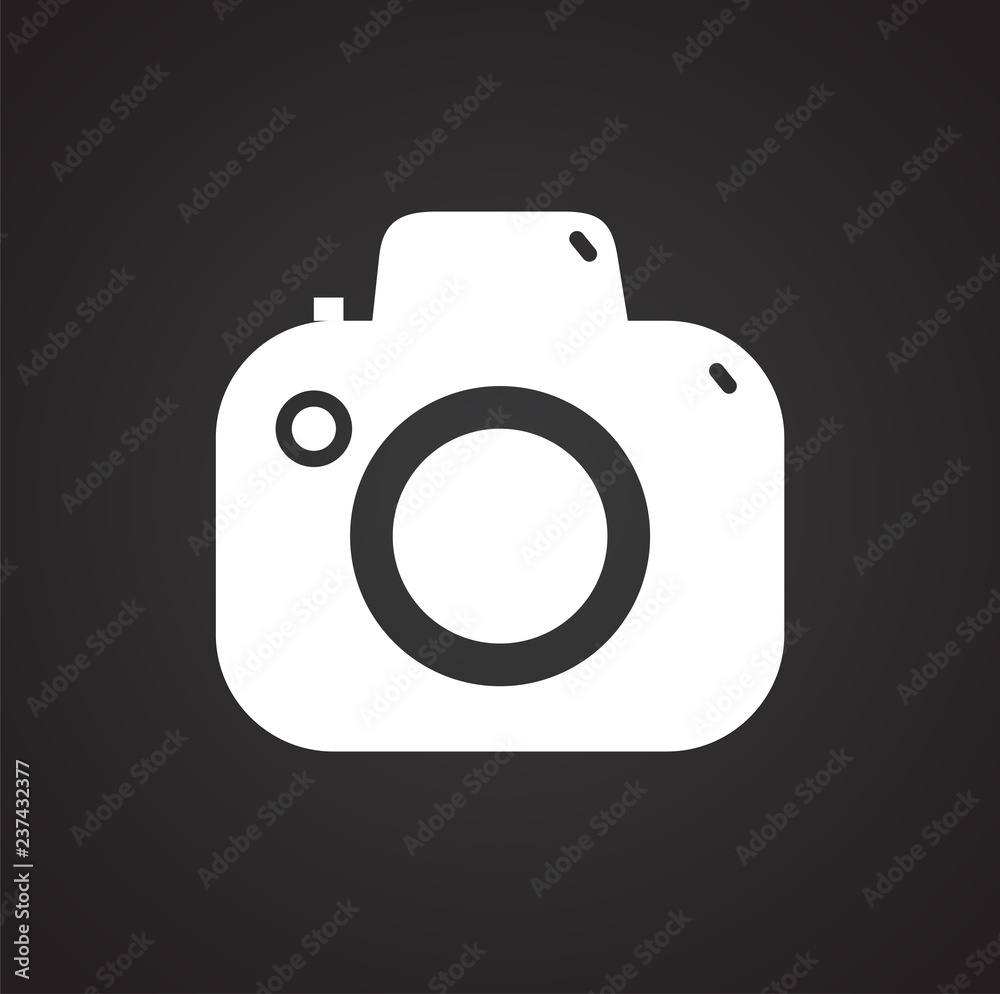 Poster digital camera icon on black background for graphic and web design, modern simple vector sign. inter