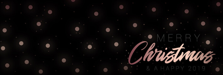 Fototapeta na wymiar An abstract banner design for Christmas with rose gold lights on a black background
