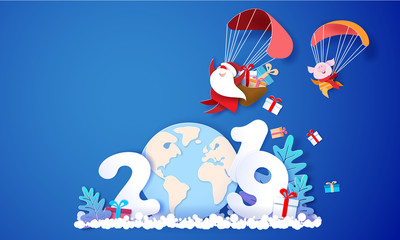 2019 New Year design card with Santa Claus