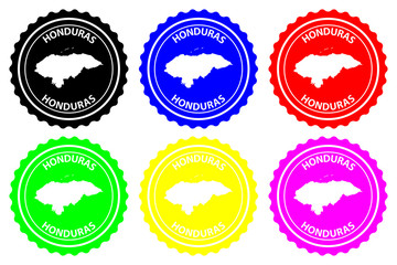 Honduras - rubber stamp - vector, Republic of Honduras map pattern - sticker - black, blue, green, yellow, purple and red