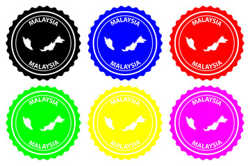 Fototapeta na wymiar Malaysia - rubber stamp - vector, Malaysia map pattern - sticker - black, blue, green, yellow, purple and red