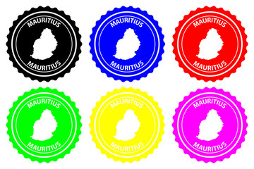 Mauritius - rubber stamp - vector, Republic of Mauritius island map pattern - sticker - black, blue, green, yellow, purple and red