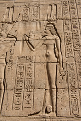 Hieroglyphic carvings on an ancient egyptian temple wall