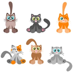 Fotobehang Collection of cartoon catsisolated on white background © ann_precious