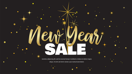 Happy New Year sale . vector illustration with Fireworks black Background. Vector Holiday Design for Premium Greeting Card, Party Invitation.