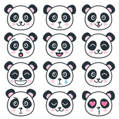 Cute panda faces with different emotions isolated on white © ann_precious