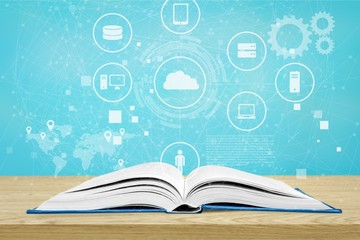 Row of of colorful books on  background