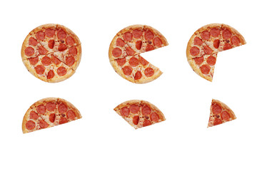 set sliced pizza pepperoni isolated top view