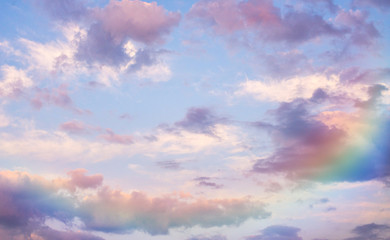 Beautidul purple sky and rainbow