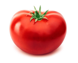 Red tomato isolated on the white background with clipping path. One of the best isolated tomatoes that you have seen.