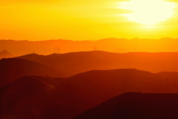 Fototapeta na wymiar Layered Mountains at Sunrise in California