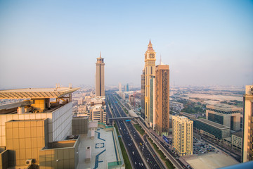 Fototapeta na wymiar DUBAI, UAE - October, 2018. Aerial view of downtown Dubai in a autumn day, United Arab Emirates