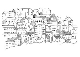 Old Lisbon panorama city sketch hill view