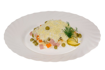  salad in a plate isolate. decorated with greens. restaurant feed