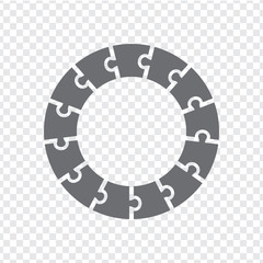 Simple icon circle puzzle in gray. Simple icon circle puzzle of the thirteen elements on transparent background. Flat design. Vector illustration EPS10.