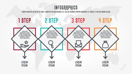 Flat line vector illustration. Infographic template with four elements, rectangle with icons. Designed for business, presentations, web design, process diagrams, training with 4 steps