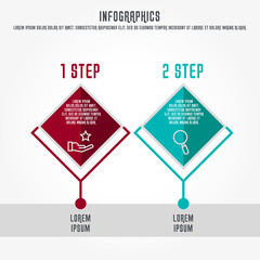 Flat vector illustration. Infographic template with two elements, quadrilaterals with icons. Designed for business, presentations, web design, process diagrams, training with 2 steps
